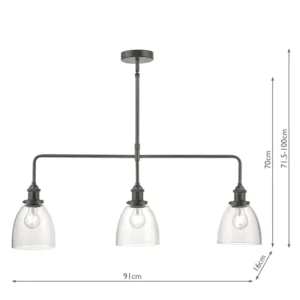 DAR ARVIN 3 LIGHT BAR CEILING PENDANT - ANTIQUE CHROME