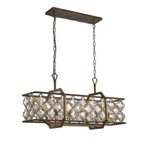 INDIE 6 LIGHT OVER ISLAND CEILING PENDANT IN MOCHA FINISH WITH CRYSTAL DETAIL