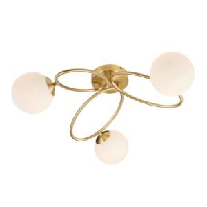 ENDON ELLIPSE 3 LIGHT SEMI-FLUSH CEILING LIGHT - SATIN BRASS